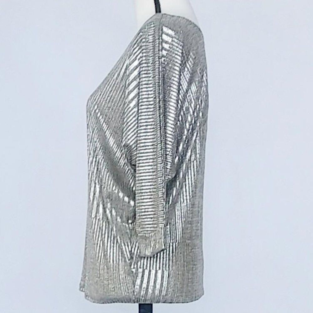 Kim & Cami Women's Ribbed Shimmer Metallic Long Sleeve Blouse Size Small NWOT - Picture 2 of 10
